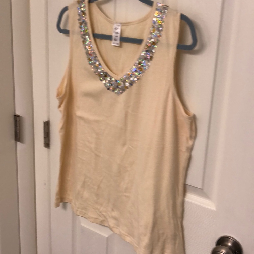 Cream Tank Top with Sequins size 1X/1T